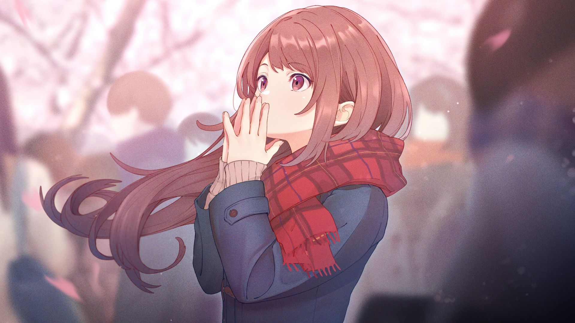 Desktop Wallpaper Cute Anime Girl Pretty Eyes Winter Red Scarf