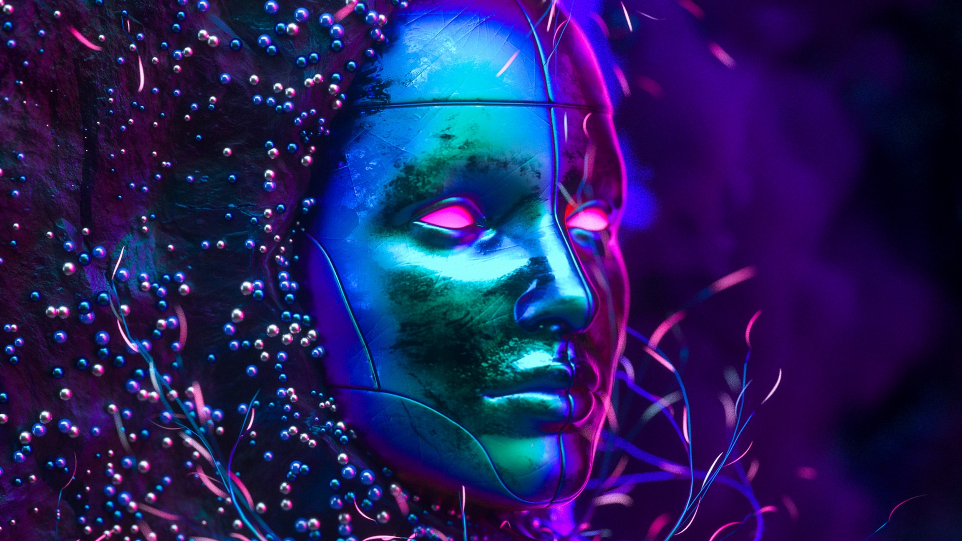 Wallpaper Mask Neon Glitter Art Full HD