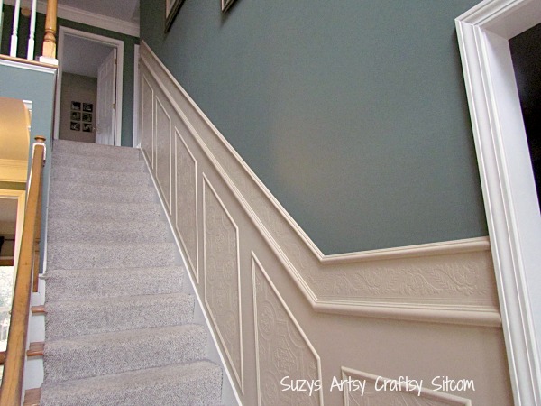 Friday Faux Carved Wainscoting Using Paintable Textured Wallpaper