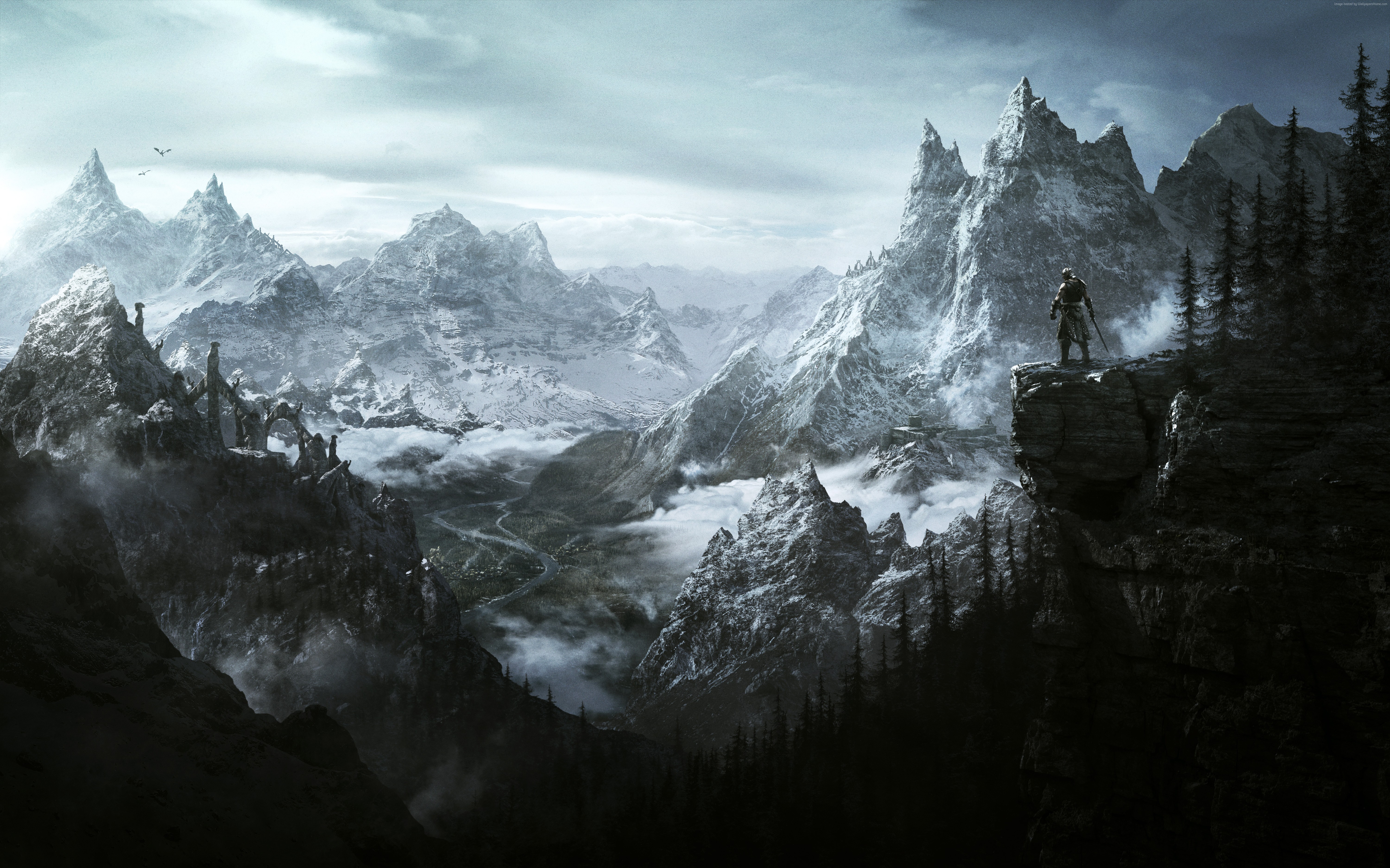 Skyrim Wallpaper Games Rpg Mountains Warrior Game 4k 5k