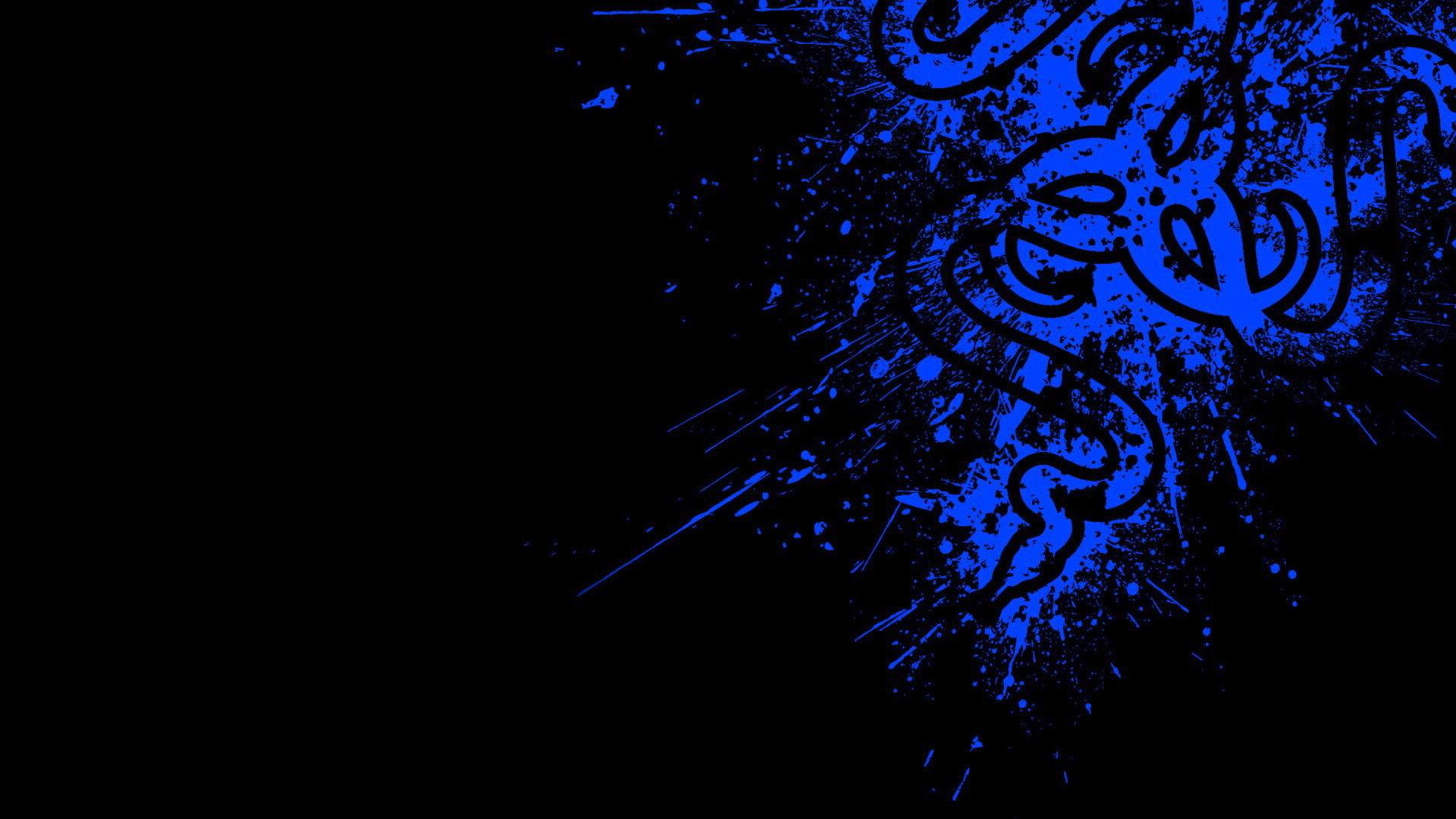 A neon blue splattered design on a black background, reminiscent of a gaming logo or urban art