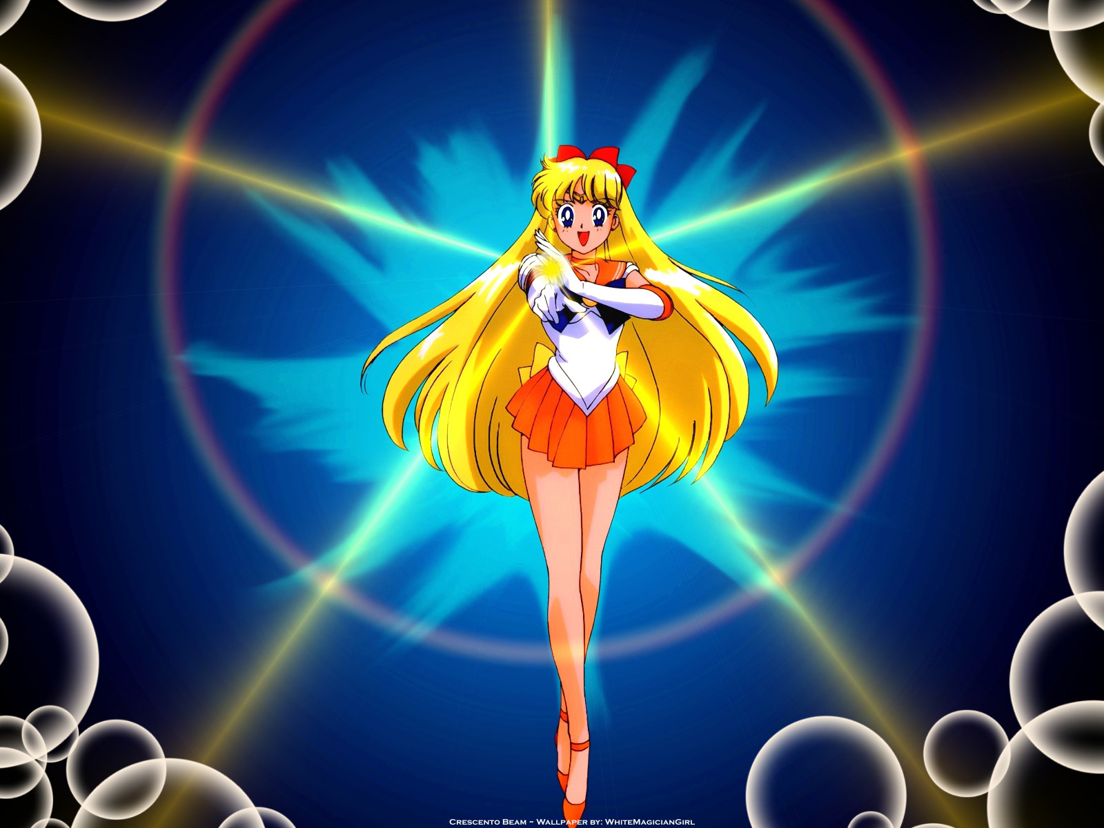 Sailor Venus performing Crescent Beam attack in Sailor Moon