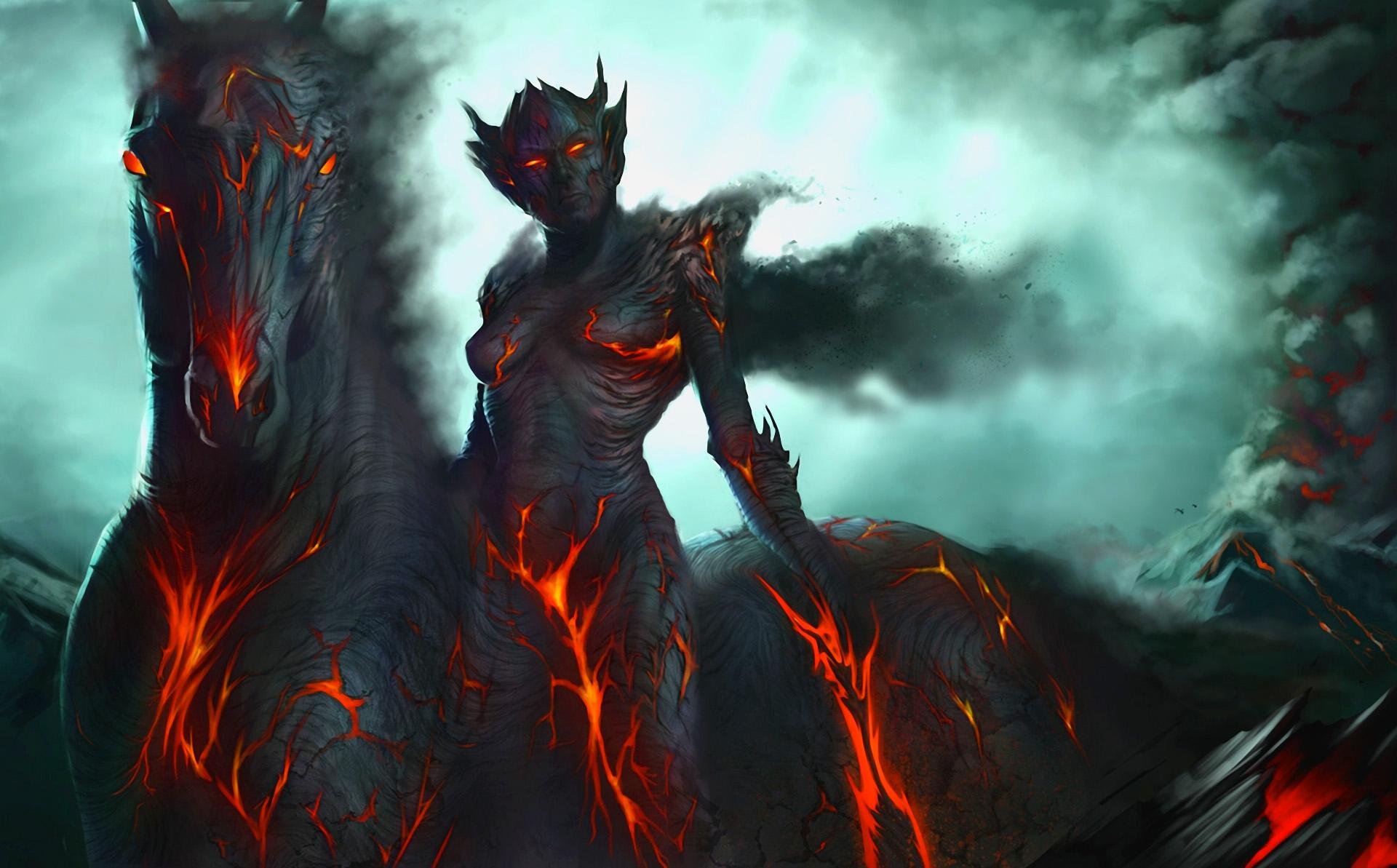 Dark Demon Fantasy Warrior Horse Wallpaper Background
