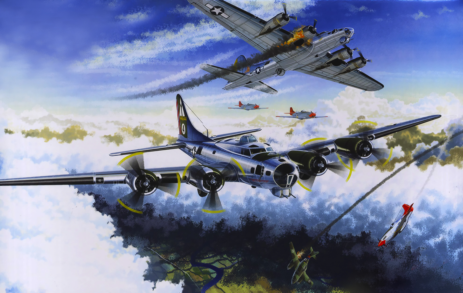 Flying Fortress Ww2 War Art Painting Aviation Wallpaper