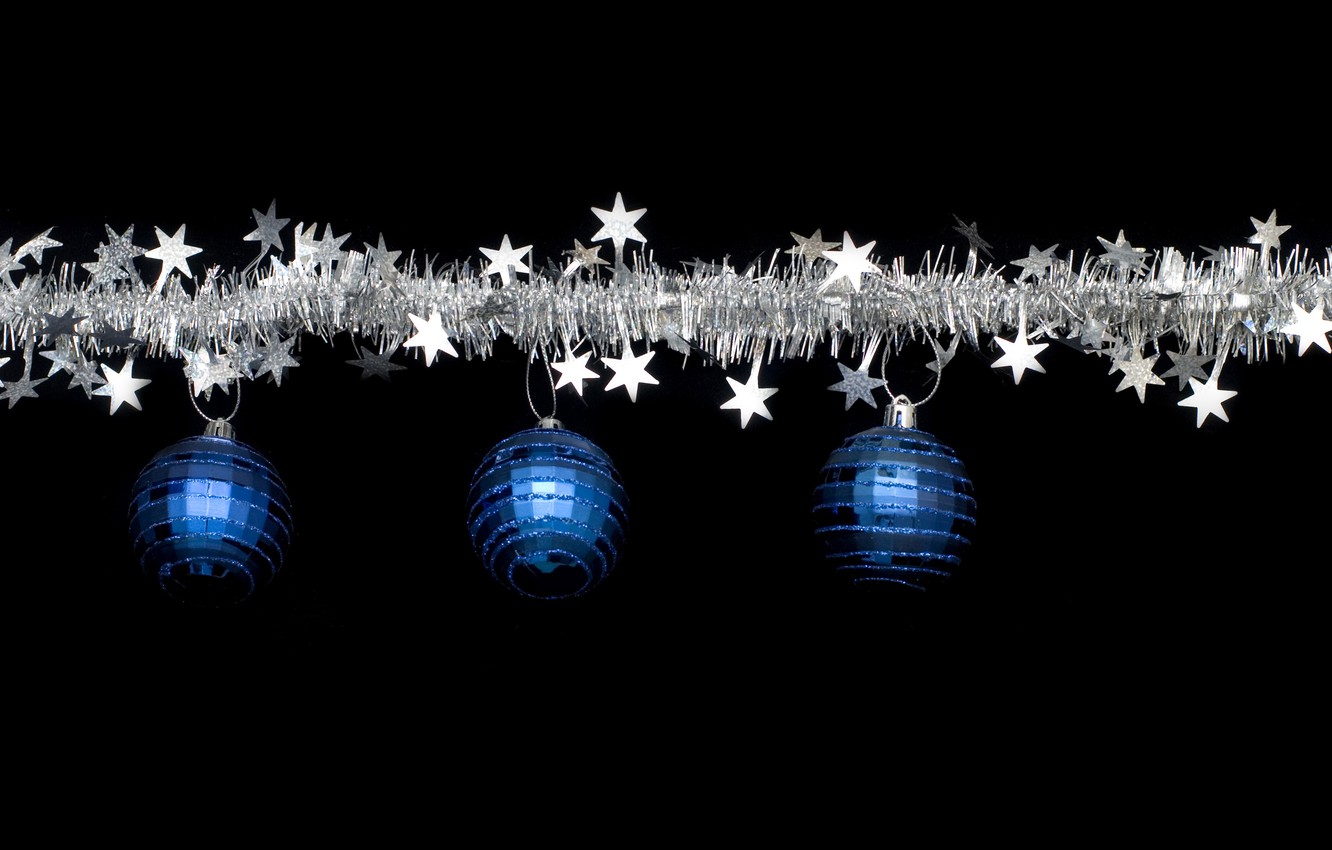 Wallpaper Blue Holiday Black Balls New Year Christmas Silver