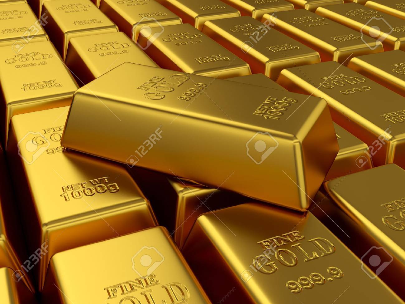 3d Render Of Fine Gold Bars Background Treasure Concept Stock