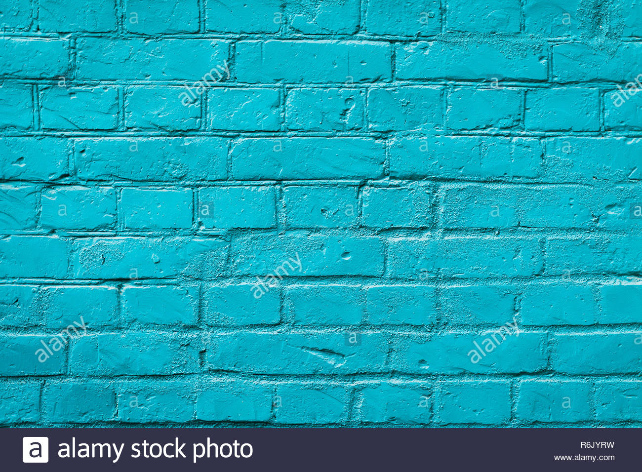 Painted Brick Wall Blue Color Urban Background Horizontal