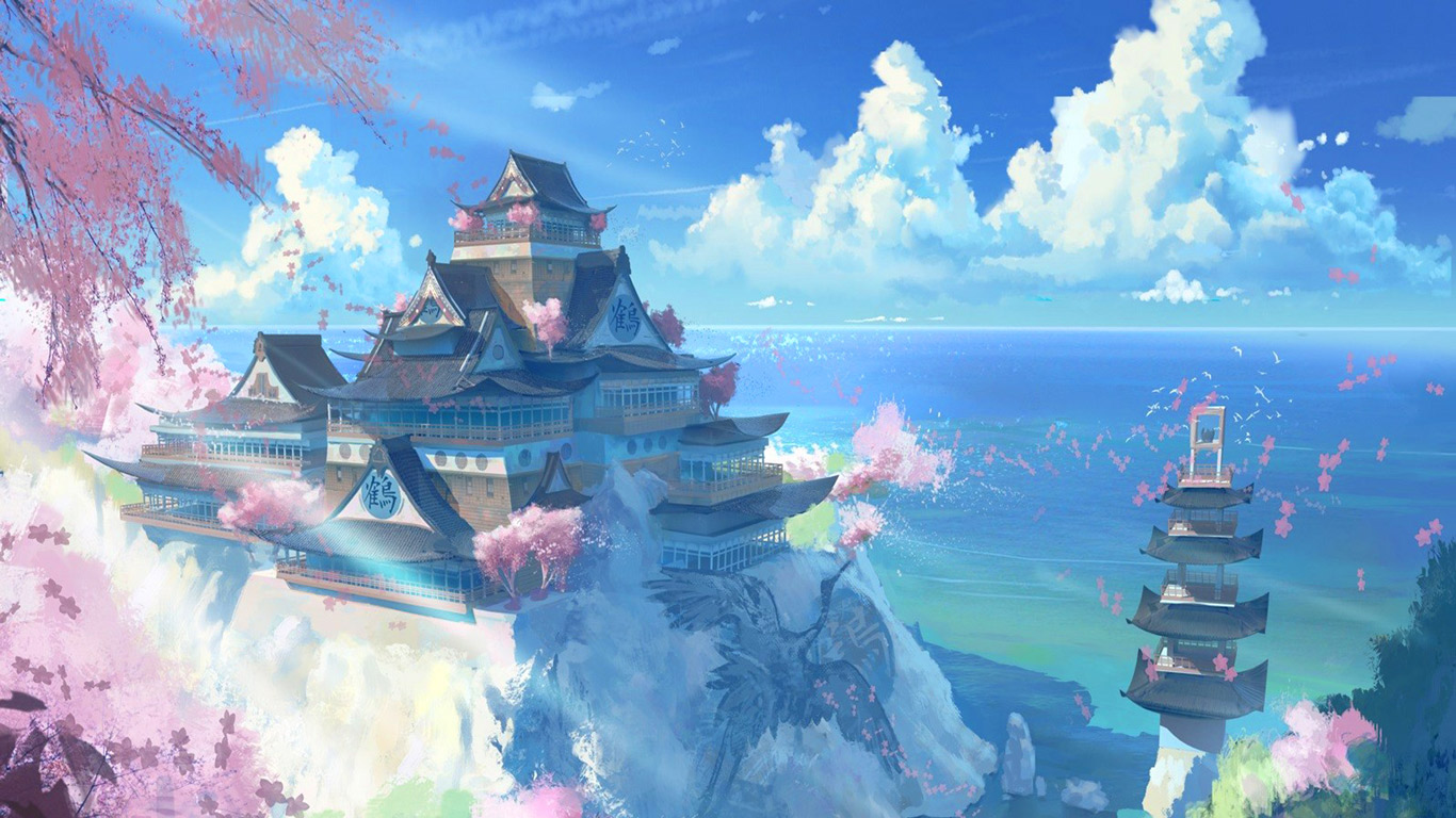 Japan Temple Scenery Anime Manga Wallpaper