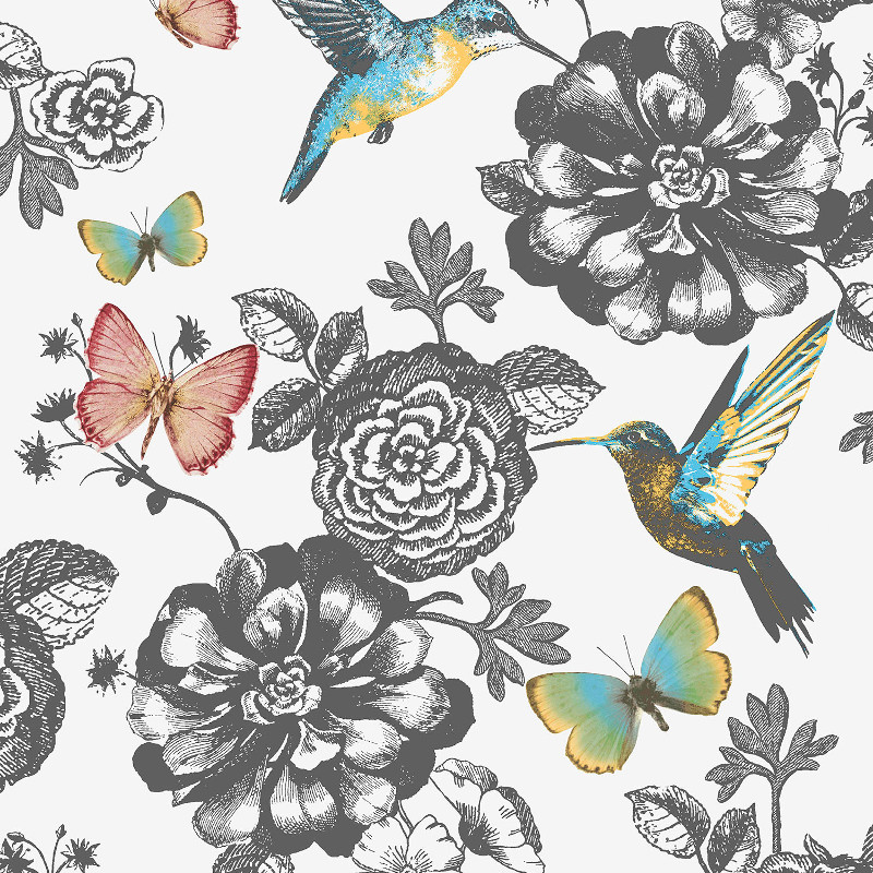 Coloroll Utopia Bird and Butterfly Wallpaper in Multi Coloured   M1041