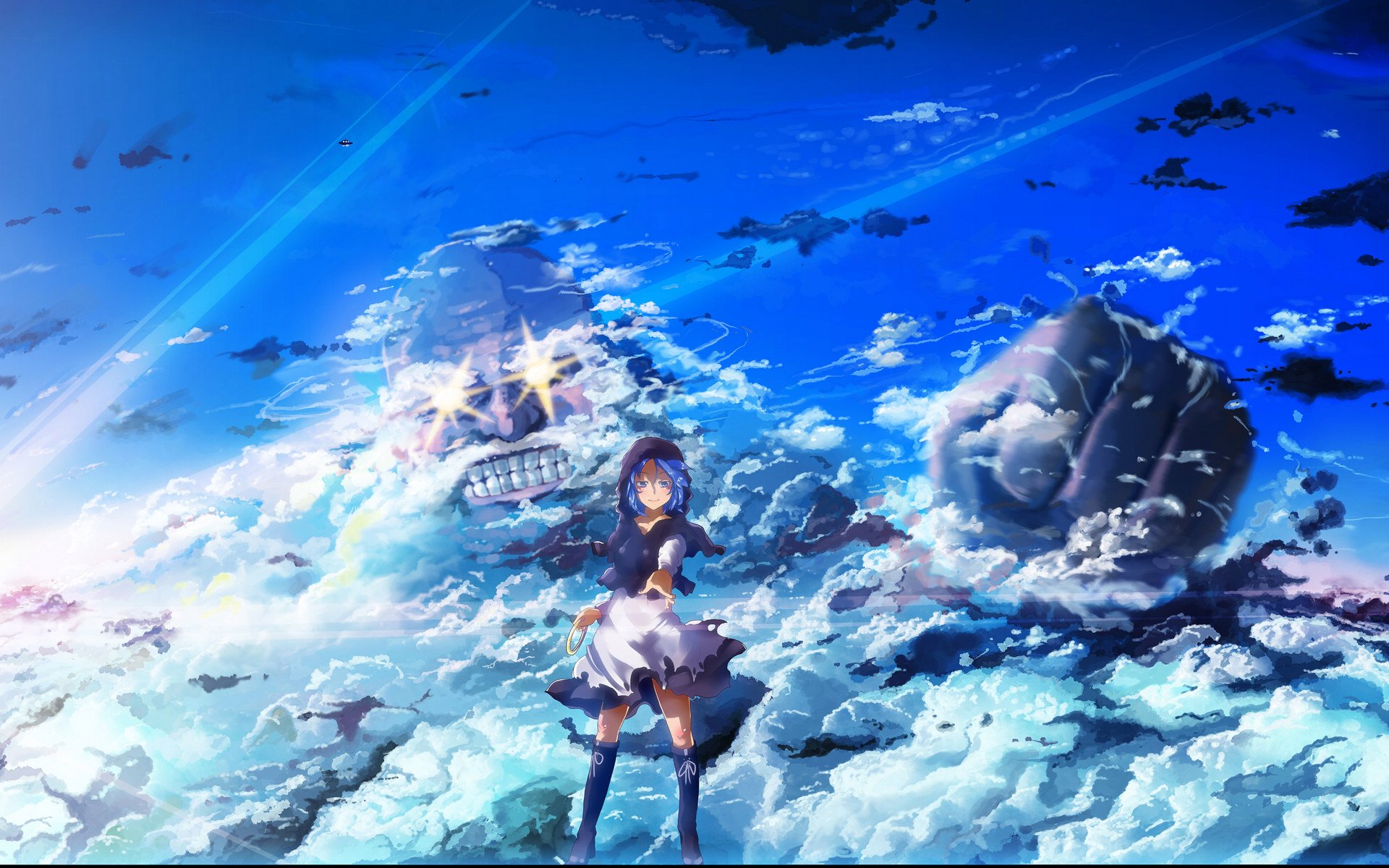 Sky Blue Beautiful Anime Girl Magic Sunlight Cloud Dress