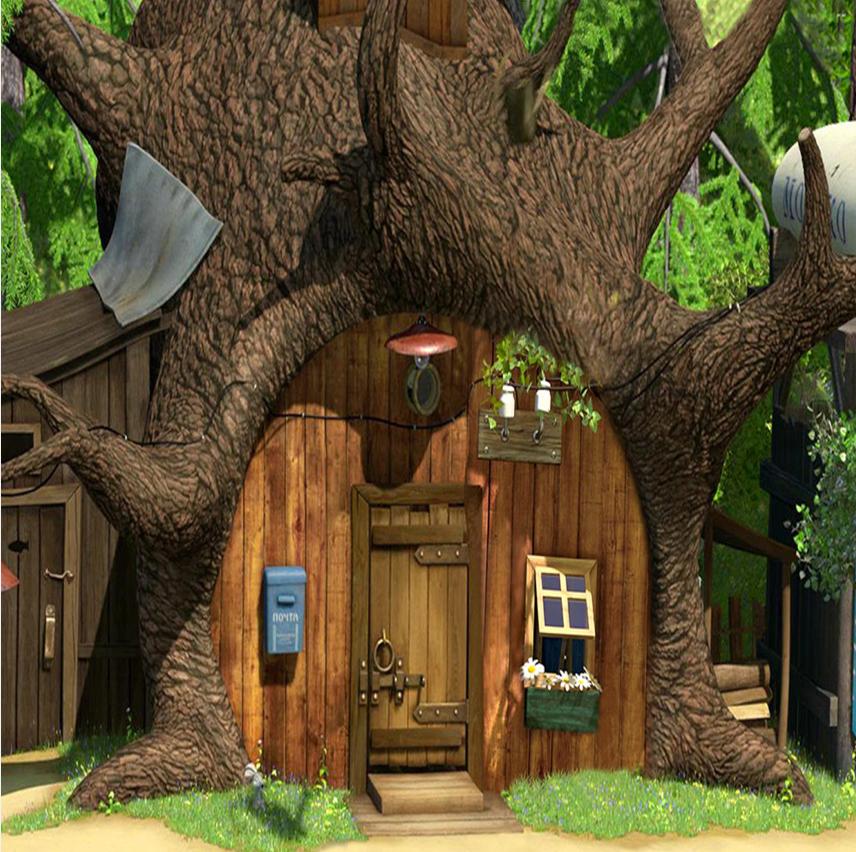 Masha Bear Tree House Wood Door Forest Custom
