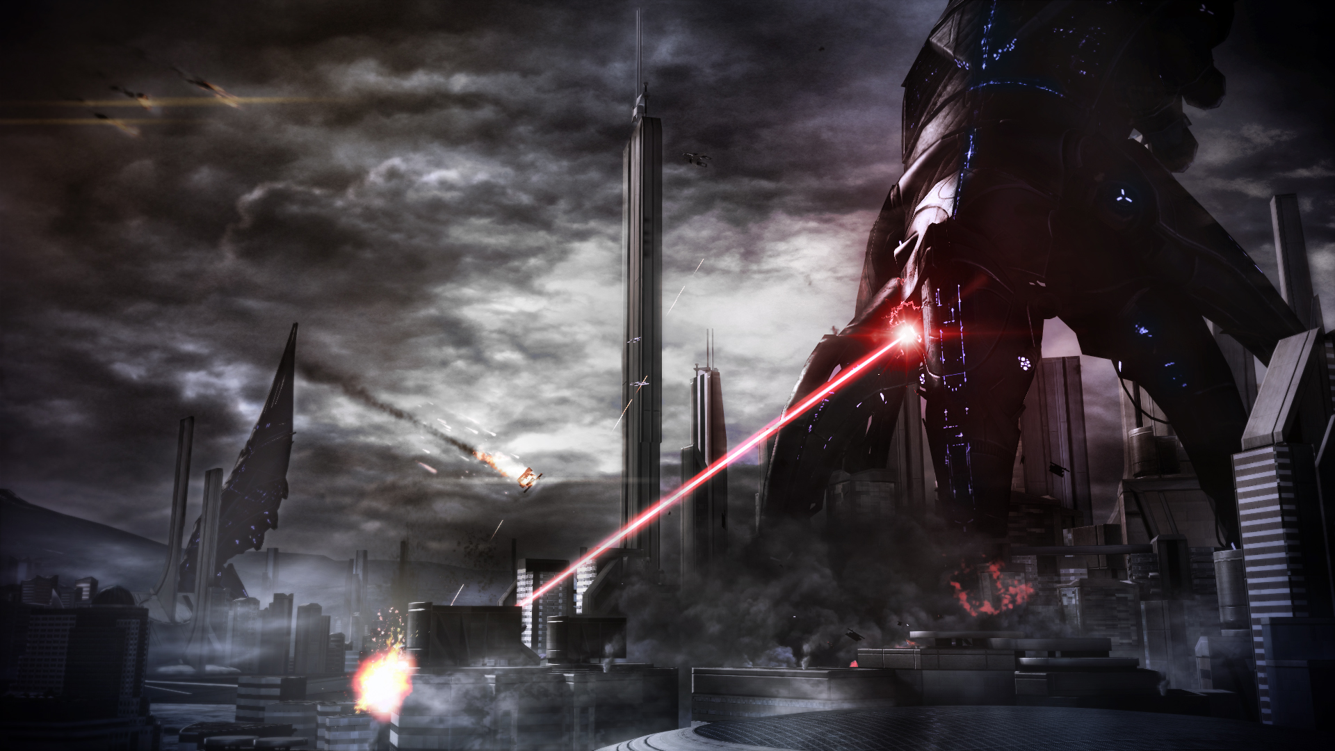Mass Effect Reaper Laser Sci Fi Battle Mecha Weapons Cities Wallpaper