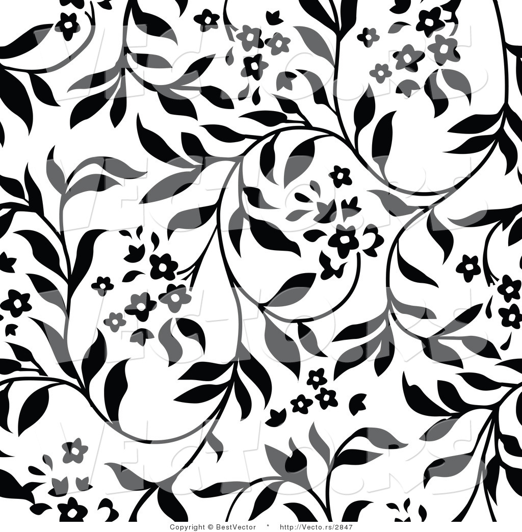 Vector Of White And Black Floral Vines Background Pattern Version