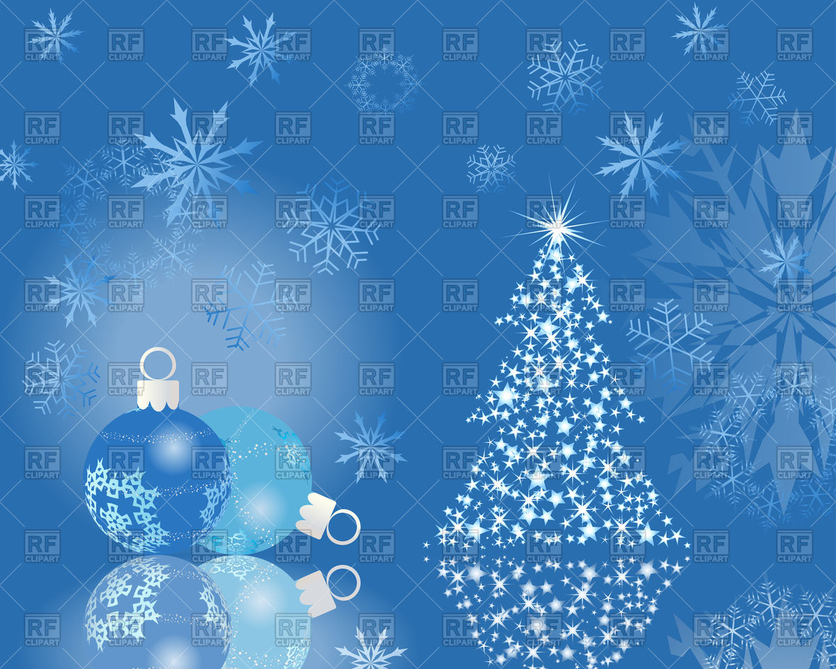 Blue Christmas background with balls and fir tree Vector Image of