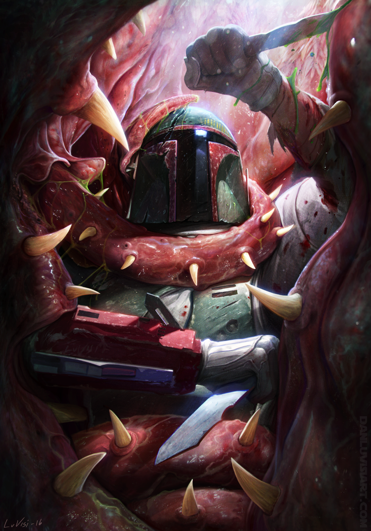 Boba Fett Battles Indegestion In Star Wars Art By Danluvisiart