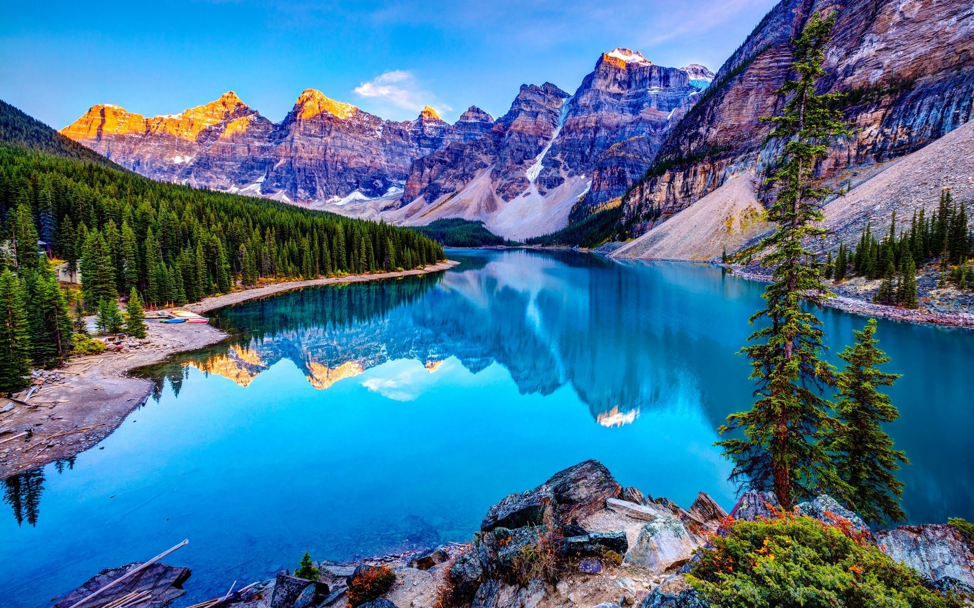 Wallpaper Moraine Lake Banff Canada mountains forest 4k Nature 15563