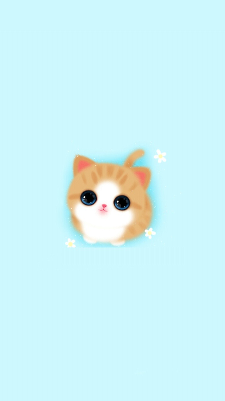 Cute Girly iPhone Wallpaper Cat Baby Blue 3d