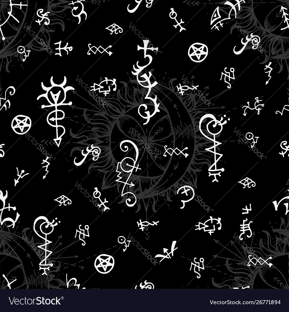 Seamless Background With Alchemy And Magic Signs O