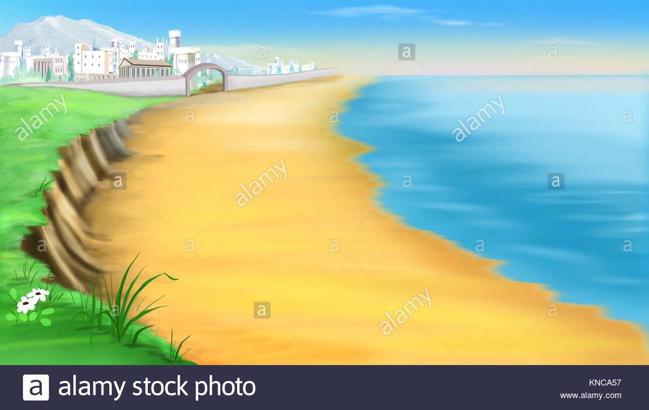 Digital Painting Illustration of a desert coast near ancient Troy