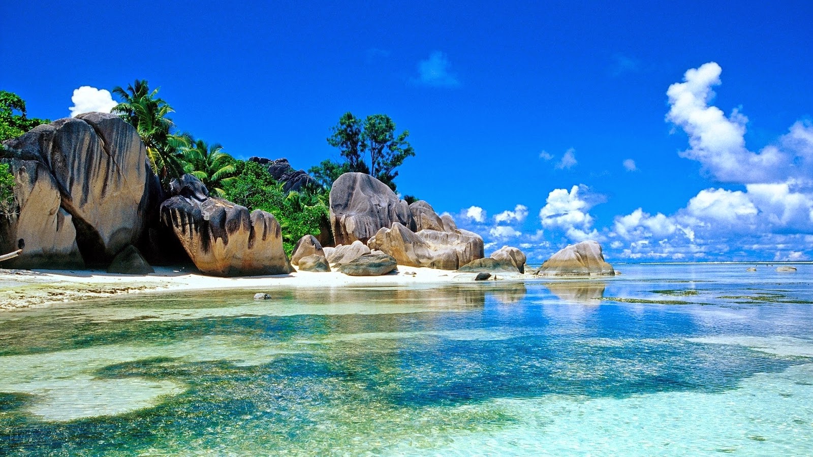 Tropical blue sea clear sky white sand beach view theme HD 1080p