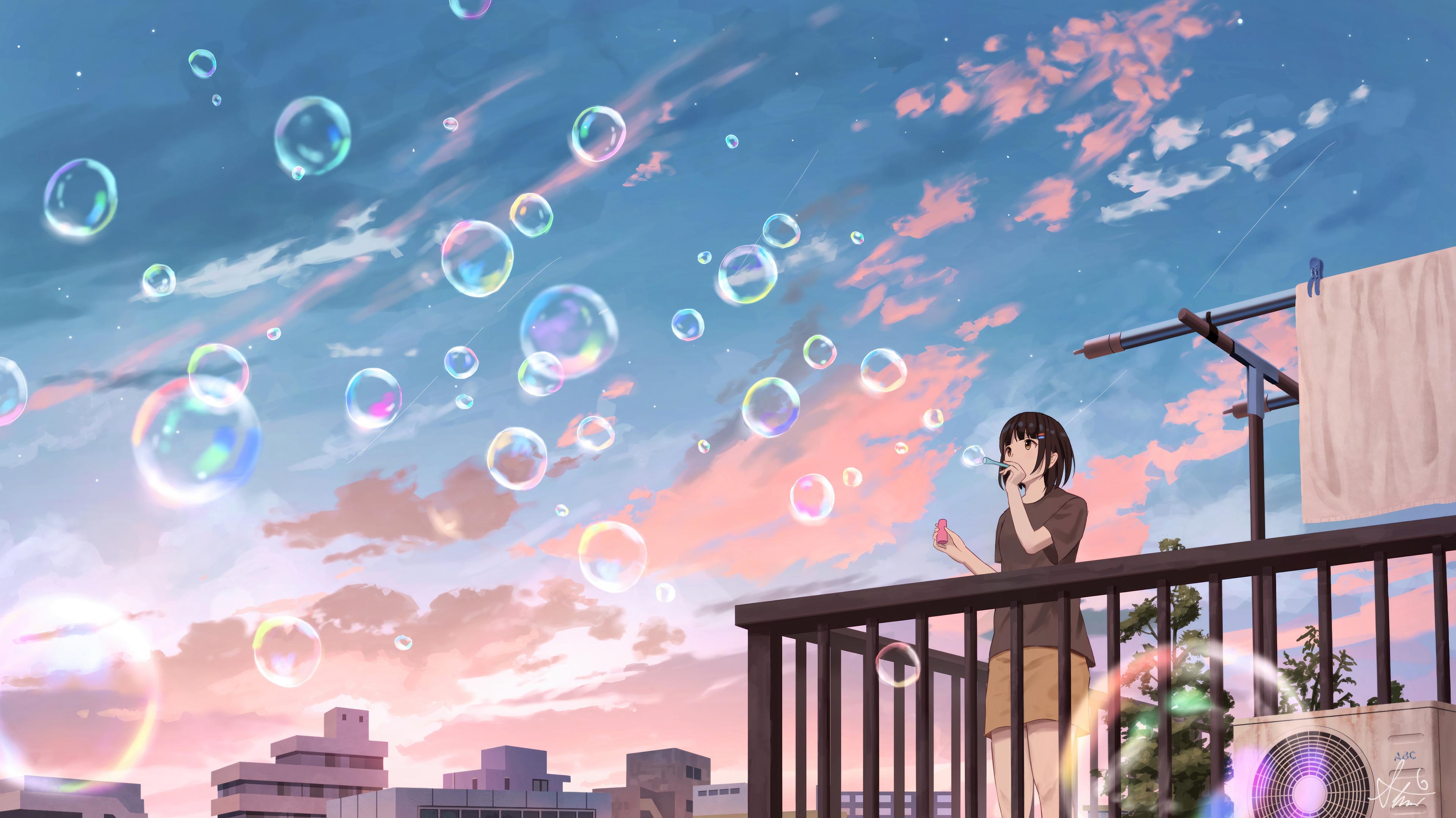 Anime Girl Sunrise Bubbles 4k Wallpaper iPhone HD Phone 7510i