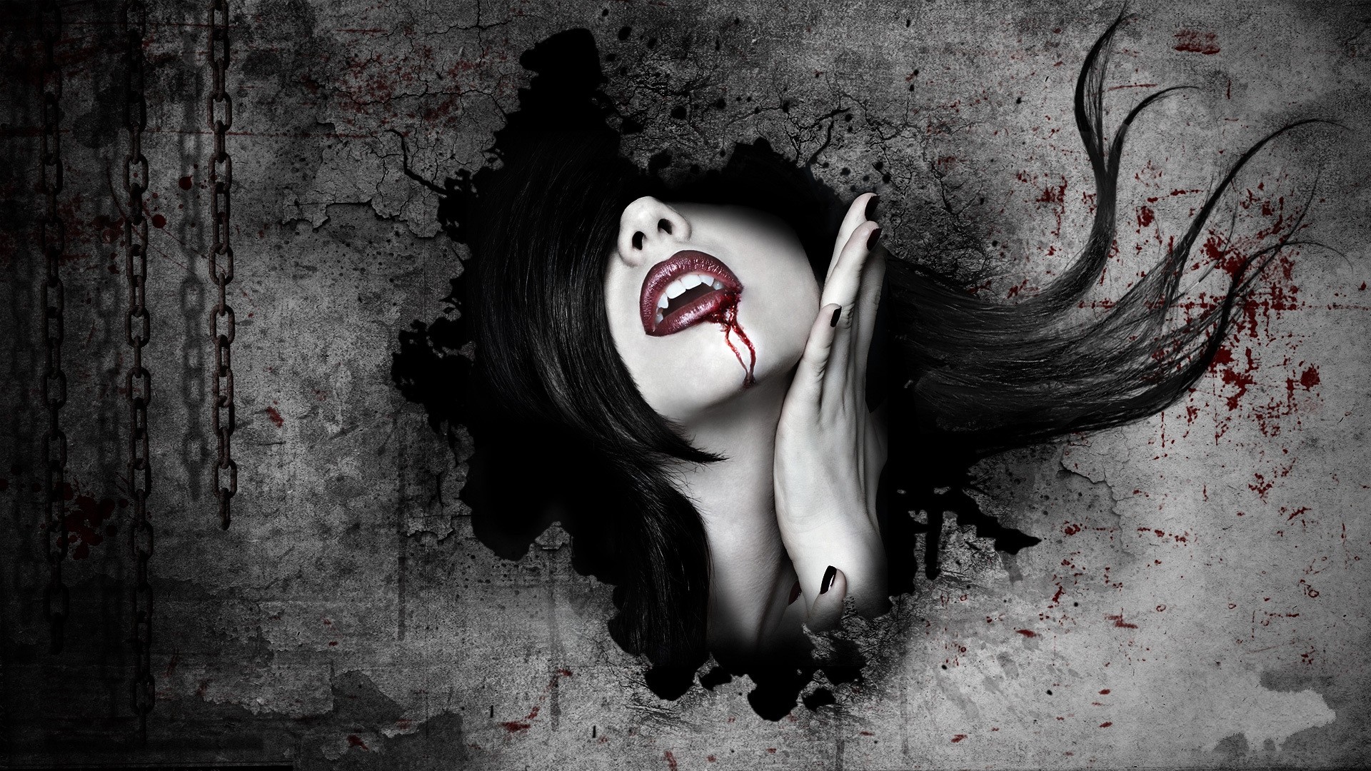 Dark Horror Fantasy Art Gothic Women Vampires Blood Face Wallpaper