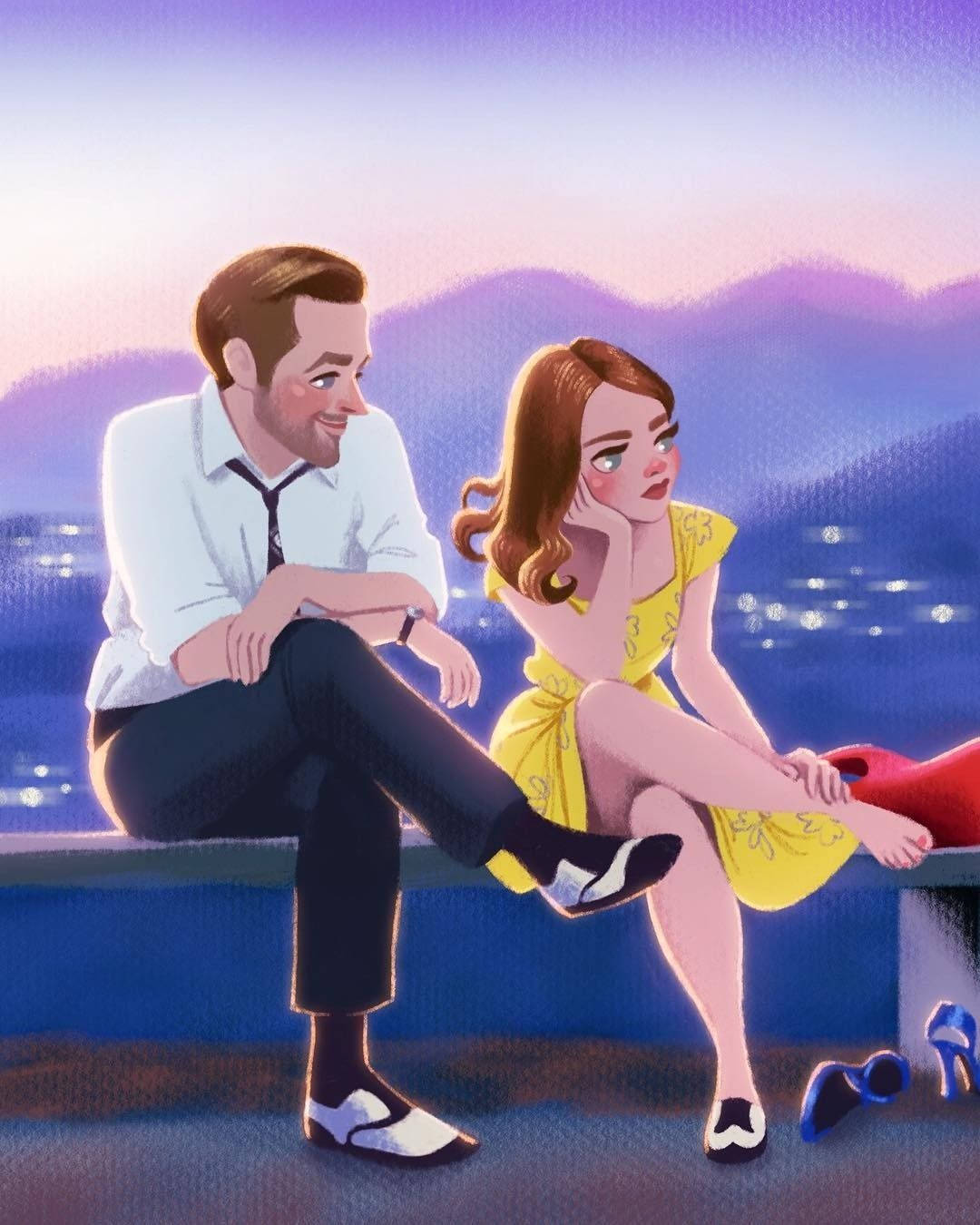 Cute Couple Cartoon Wallpaper