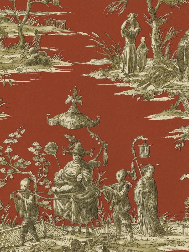 Interior Place Deep Red Sh80501 Asian Toile Wallpaper
