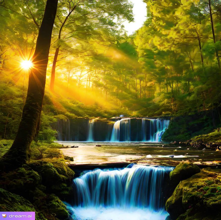 Summer Sunrise Over Waterfall By Sostitanic1912