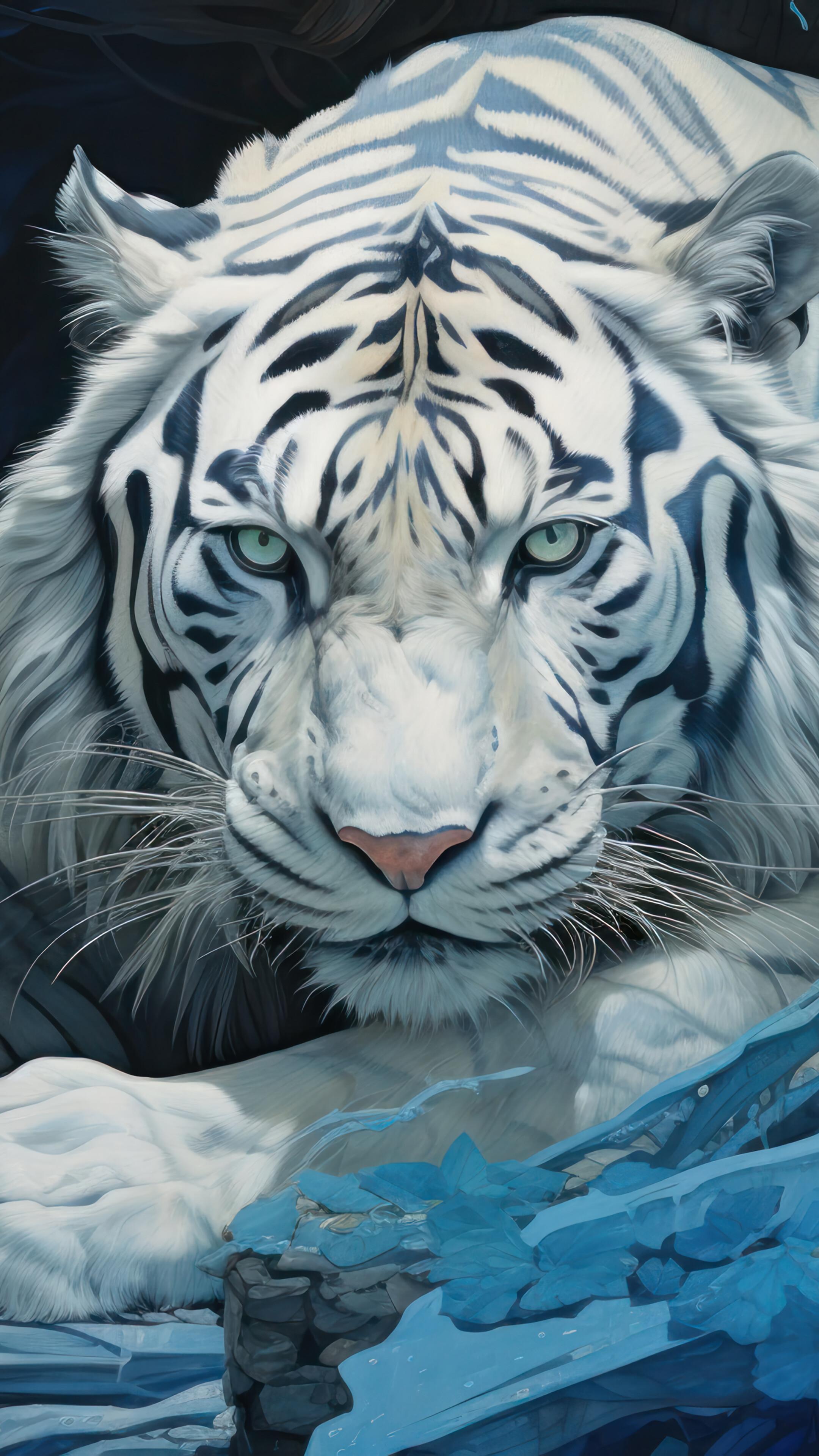 White Tiger Art 4k Wallpaper iPhone HD Phone 6961l