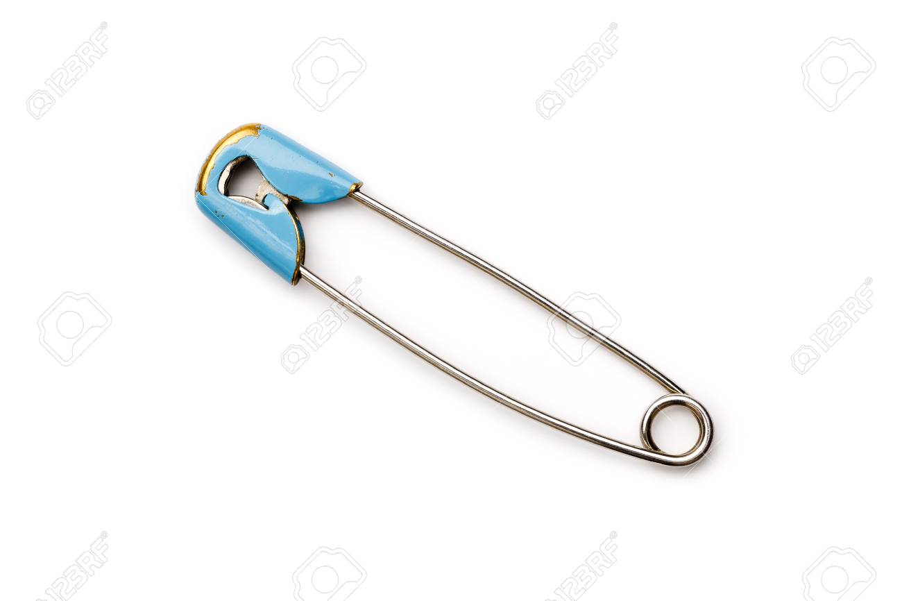 Old Safety Pin Or Needle Of Metal Isolated On A White Background