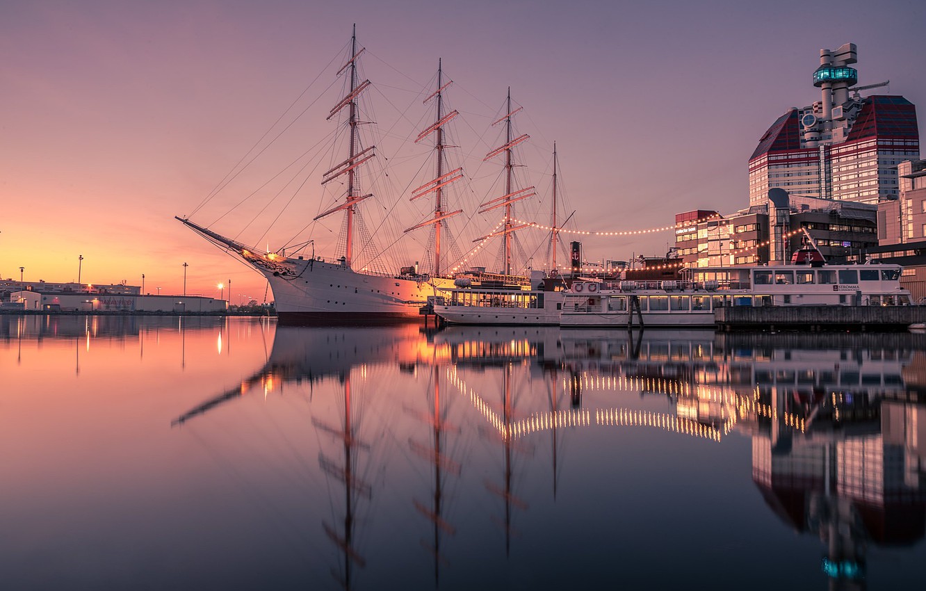 Wallpaper Lights The Evening Sweden Gothenburg Image For