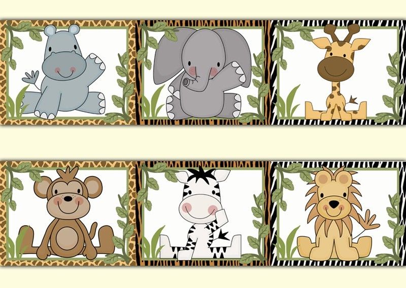 Jungle Wallpaper Border Decals Baby Boy Nursery Kids Room Zoo Animal