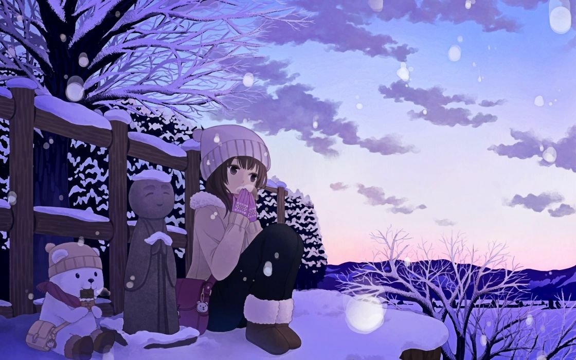 closed eyes, smiling, coats, Pixiv, anime, snow, anime girls, ear muffs,  Hatsune Miku, Vocaloid, winter, rabbits | 4004x3590 Wallpaper - wallhaven.cc