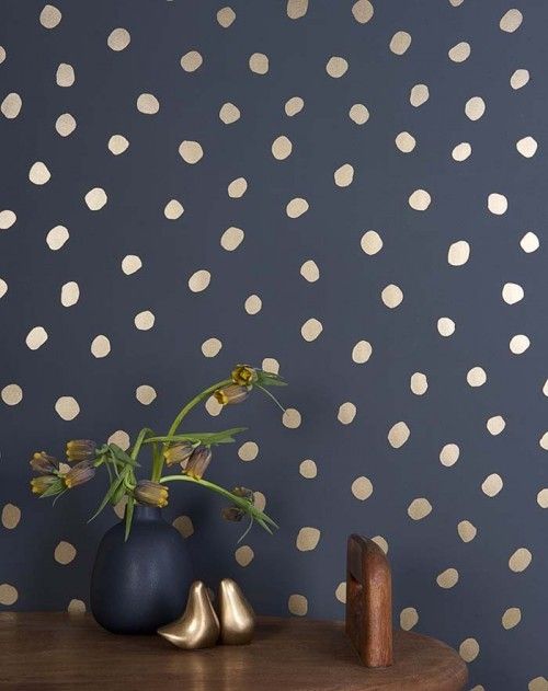 Gold Foil Dot On Navy Wallpaper Home Love