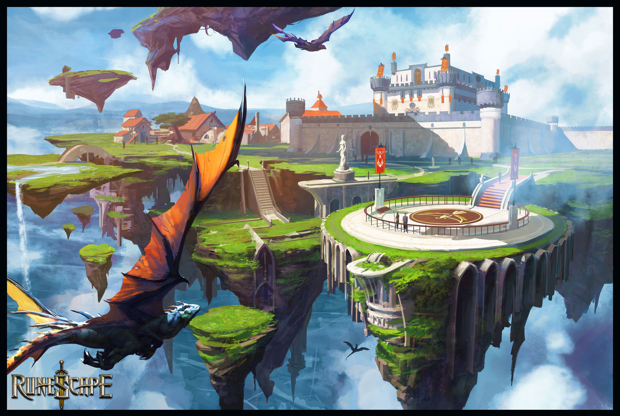 Fantasy Adventure Island City Castle Dragon Wallpaper Background