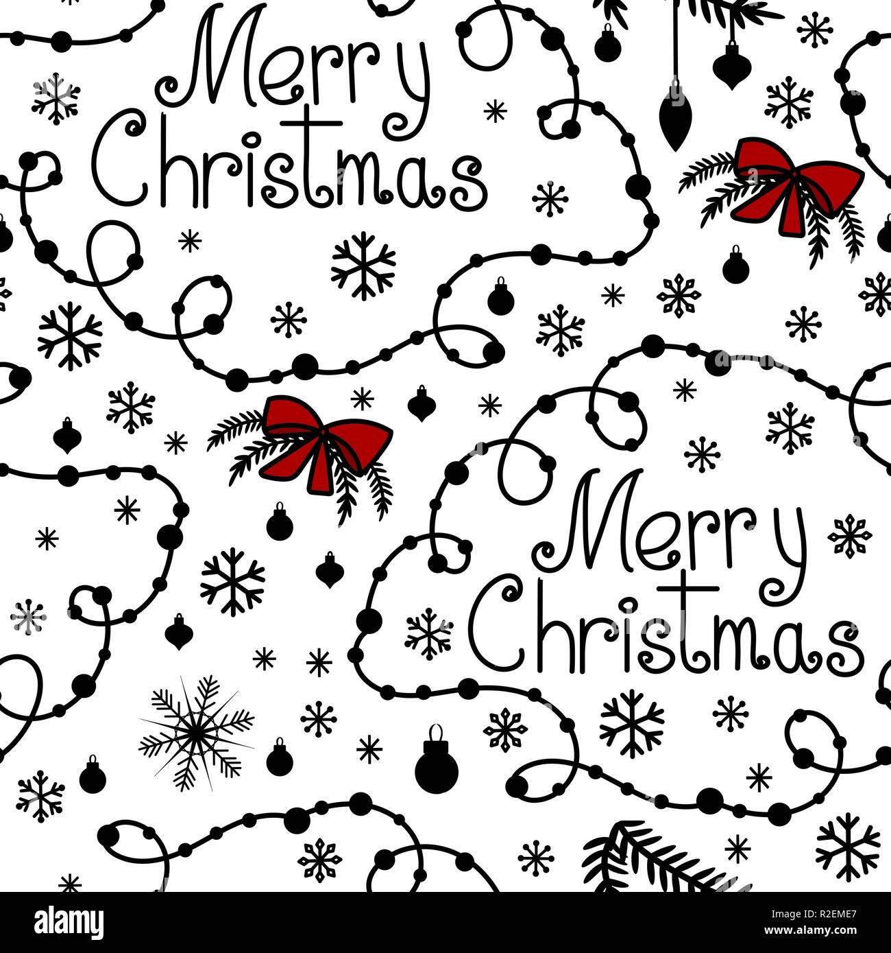 Merry Christmas background with hand drawn text swirls and