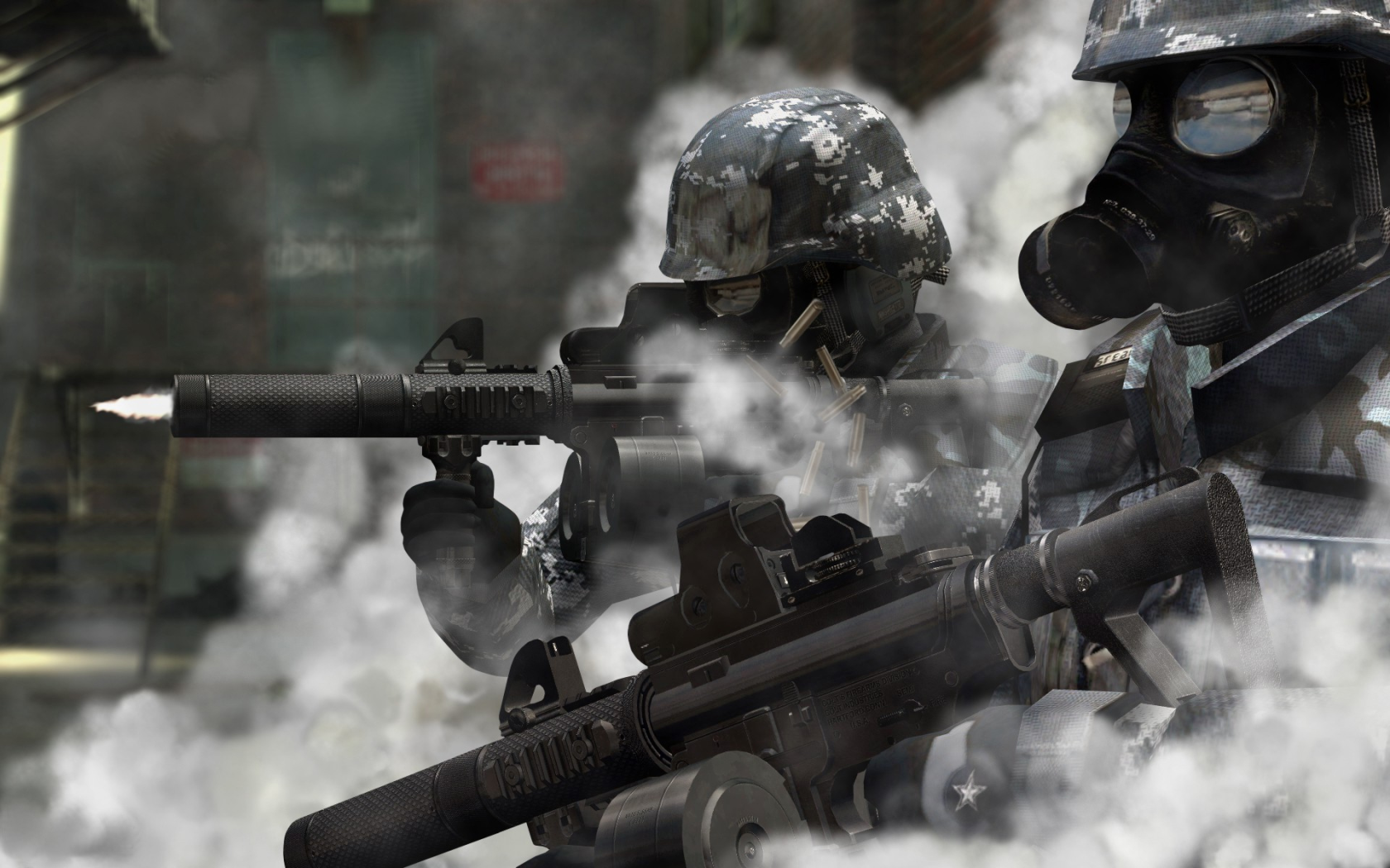 Soldiers Guns Gas Masks Wallpaper