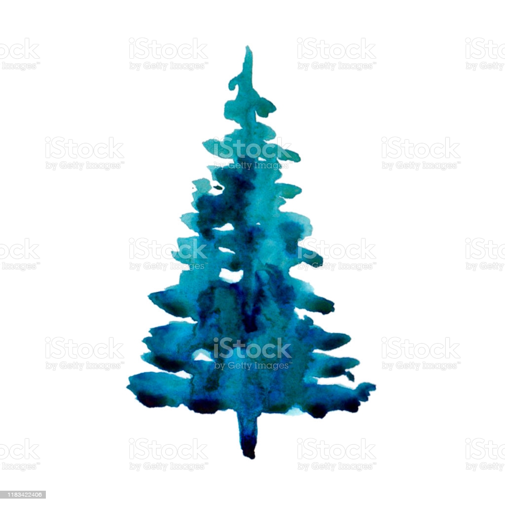 Watercolor Winter Christmas Tree Isolated On White Background Hand 1024x1024