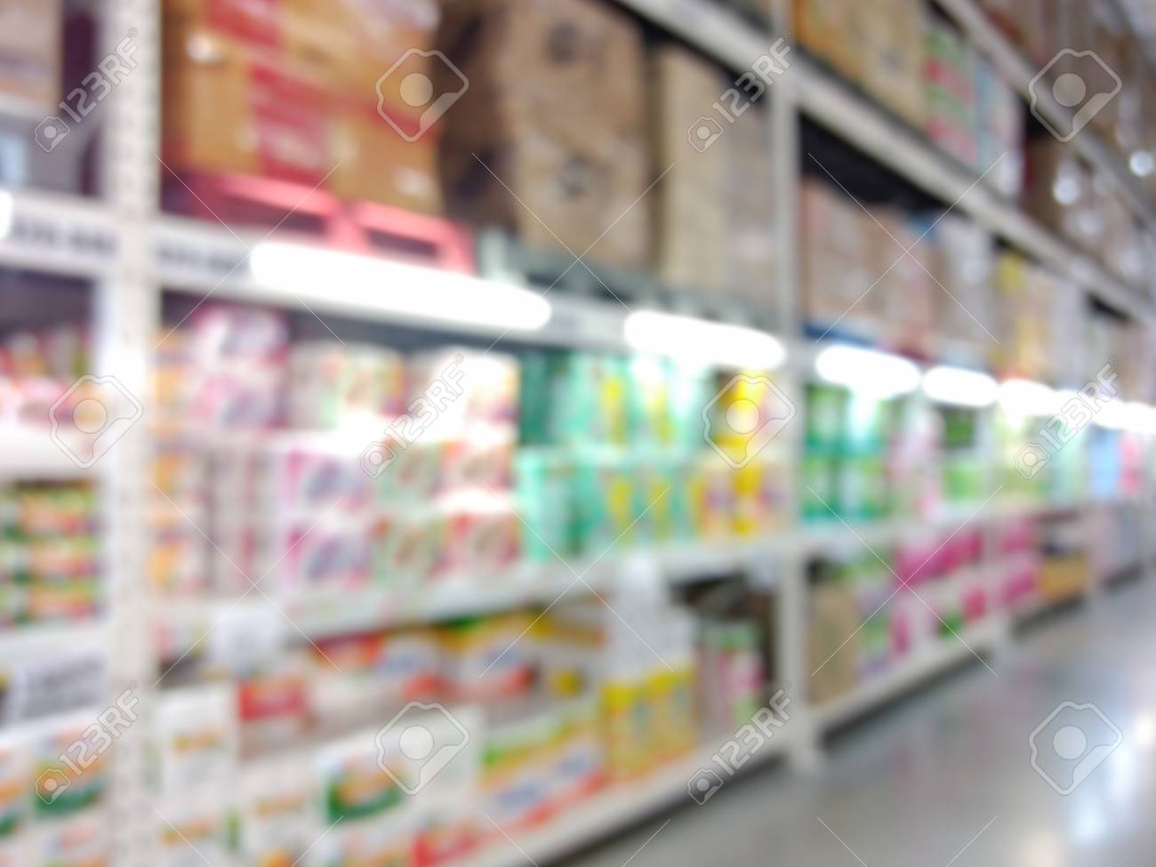Wholesale Goods On Shelves Blurred Background Stock Photo