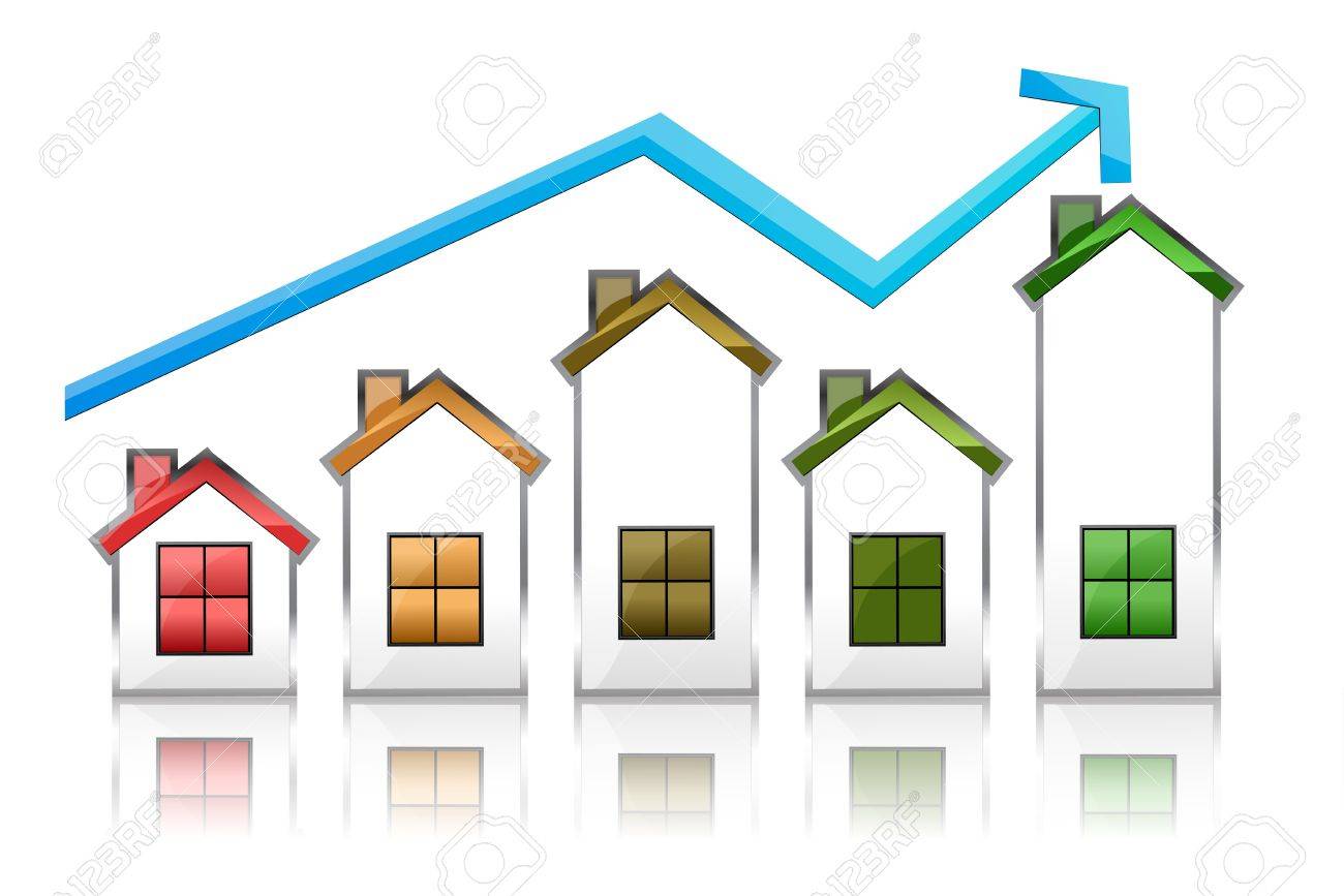 Illustration Of Homes With Grow Arrow On White Background Royalty
