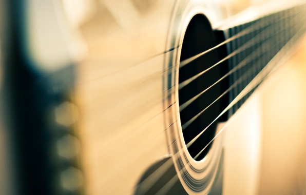 Up Musical Instrument Guitar Strings Blur Background Wallpaper