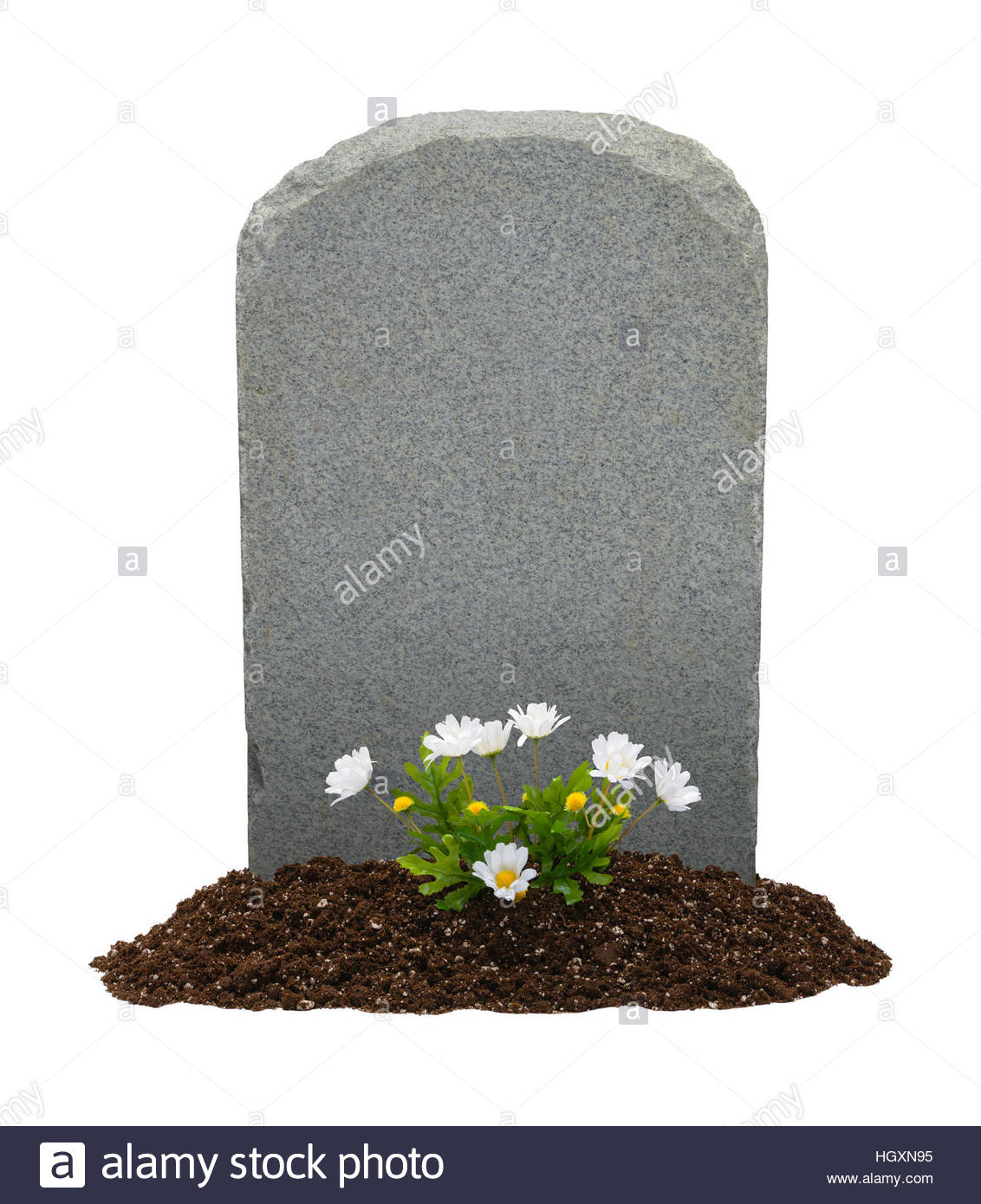 Headstone And Flowers With Copy Space Isolated On White Background
