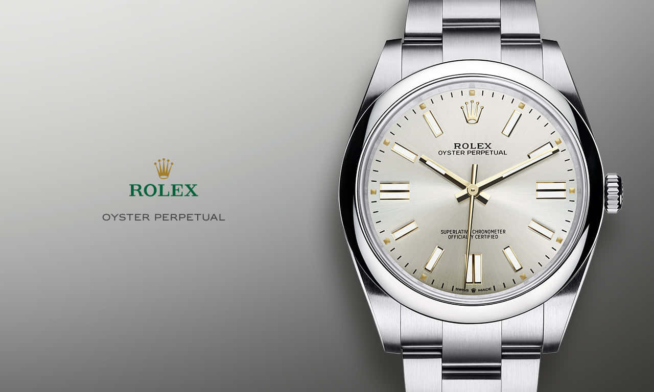 Close Up Of A Rolex Oyster Perpetual Silver Watch Wallpaper