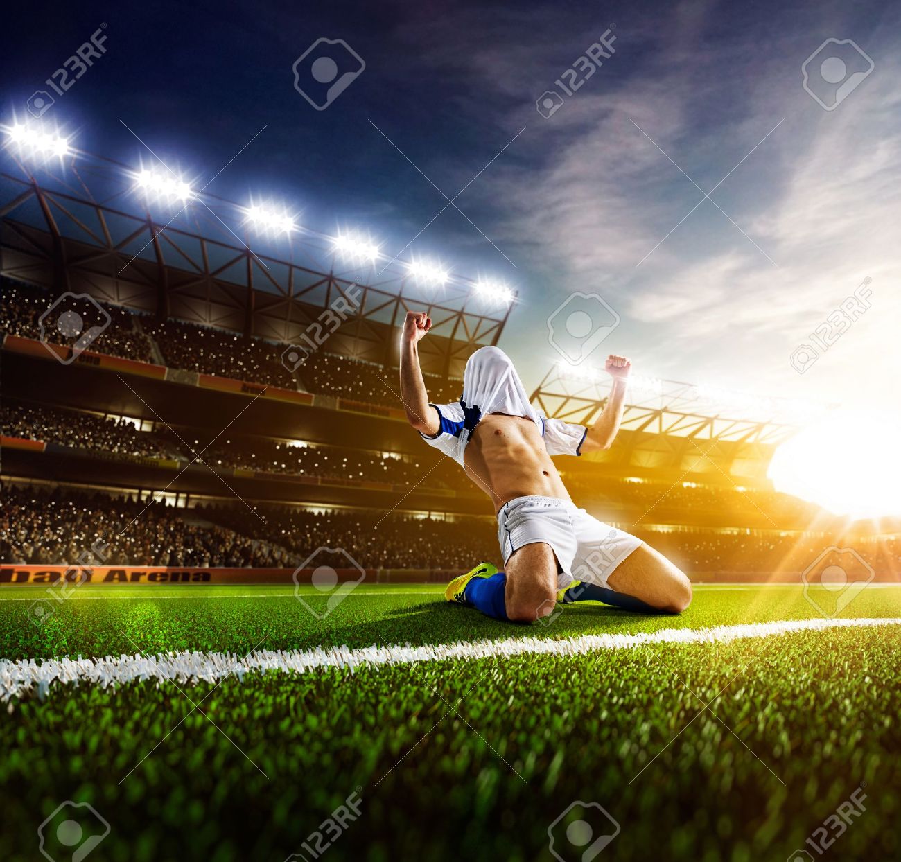 Soccer Player In Action On Stadium Background Stock Photo Picture
