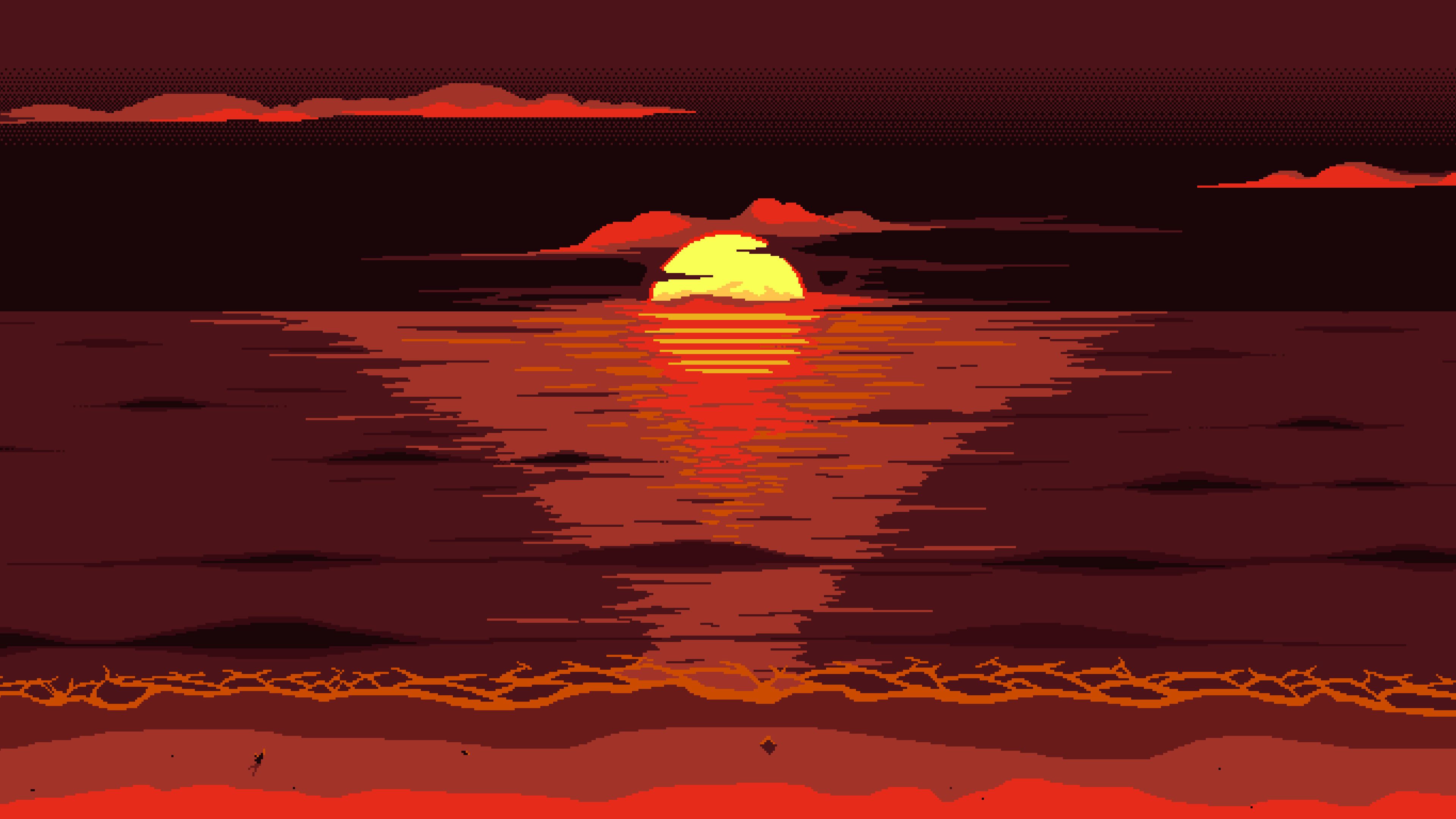Red Dark Pixel Art Sunset 4k sunset wallpapers minimalist