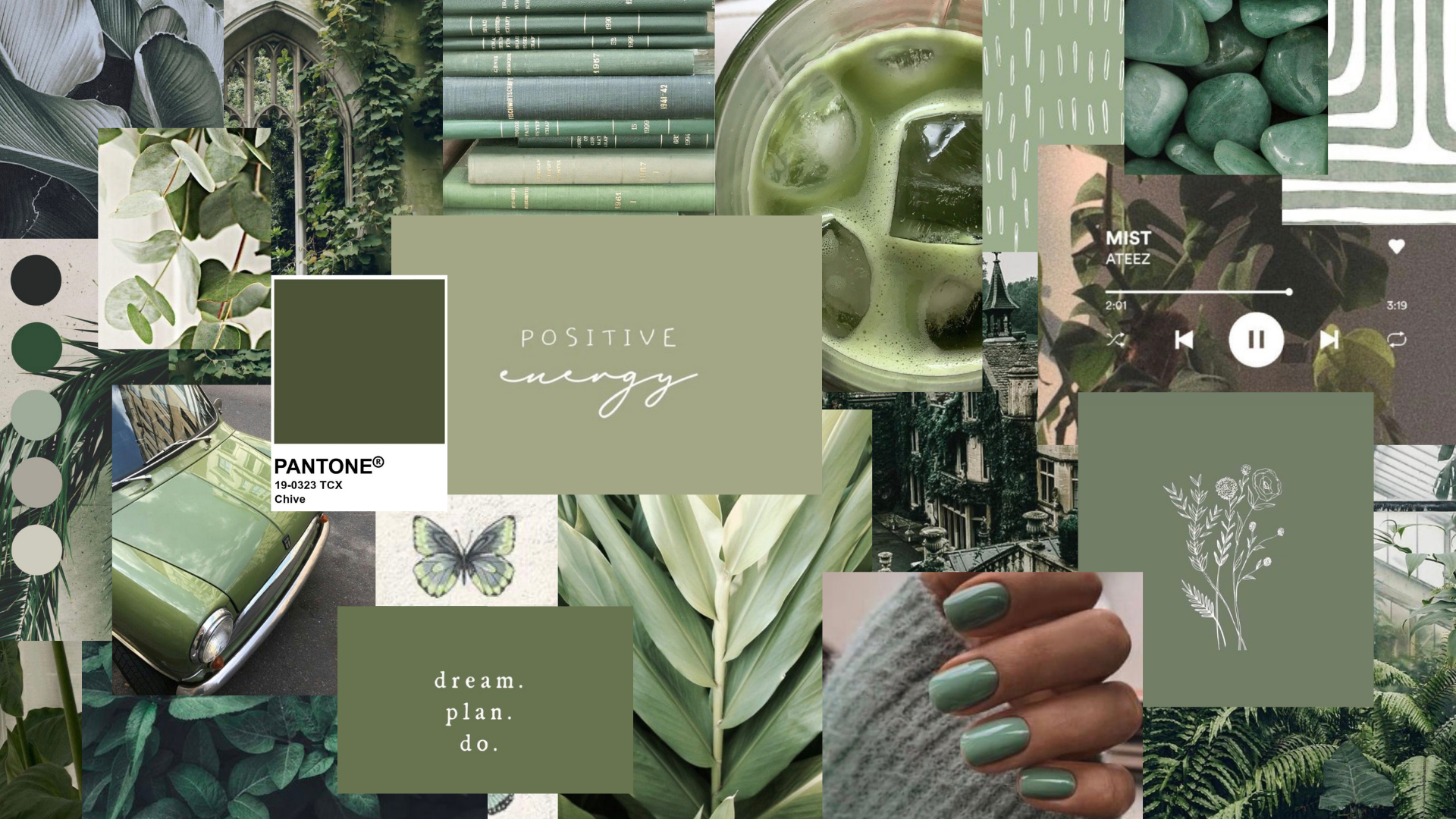 Sage green aesthetic desktop collage Iphone wallpaper green