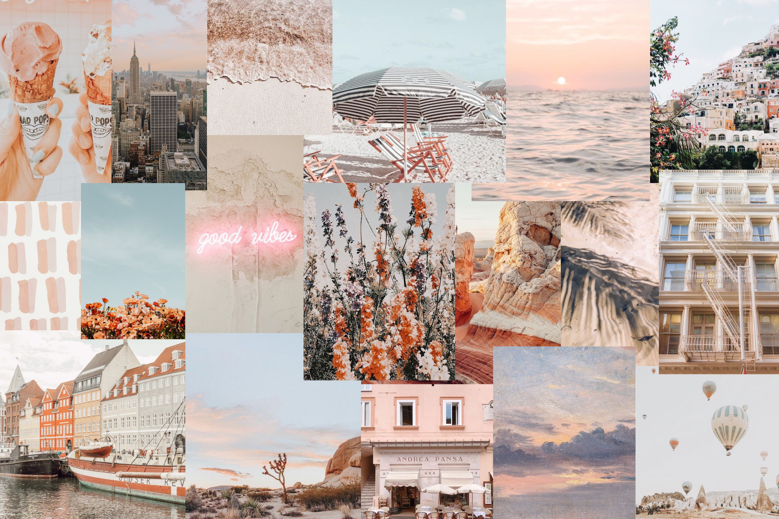 Aesthetic Pink Travels Collage Wallpaper Laptop