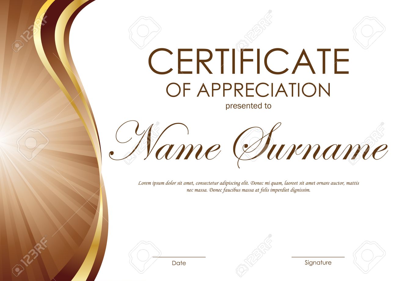 Certificate Of Appreciation Template With Brown And Gold Wavy