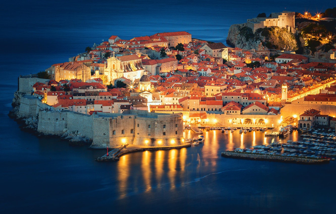 Wallpaper Sea Building Home Fortress Night City Croatia